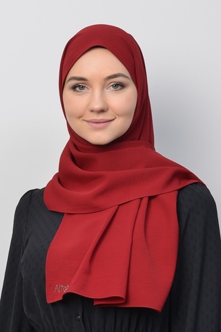 Caz Krep Tesettür Şal-Bordo Bordo