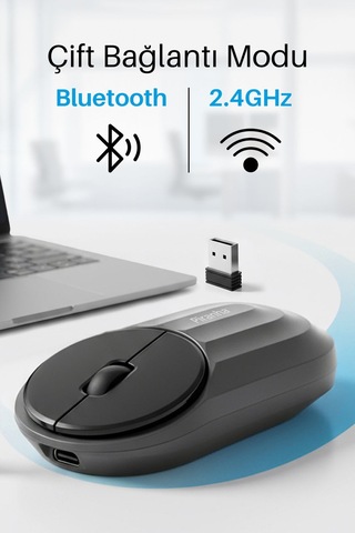 7657 Bluetooth + 2.4 Ghz Şarj Edilebilir Sessiz Tuşlu Kablosuz Mouse 7657