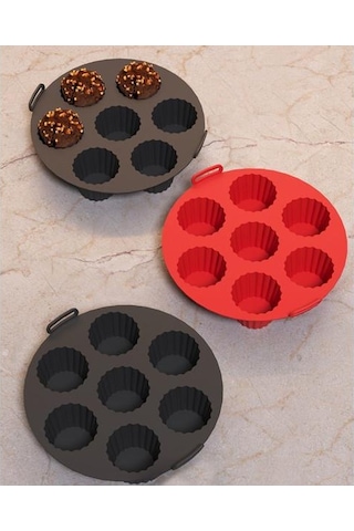 Crearthome Airfryer Pişirme Kabı 20x5 Cm Tüm Airfryer'lere Uyumlu Kırmızı Düz Silikon Kırmızı