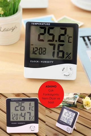 Çok Fonksiyonlu Lcd Dijital Ekranlı Duvar Ve Masaya Uygun Standlı Nem Derece Masa Saati Termostat