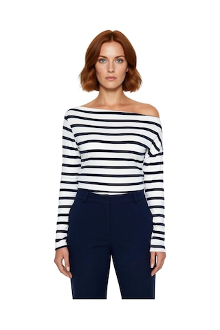 Ersefa Moda Kayık Yaka Örme Slim Çizgili Desen Casual Günlük Regular Uzu Lacivert