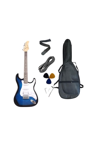 Strat Kasa Hss Manyetik Aeg100 Mavi Elektro Gitar Kılıf-pena-kablo Dahil