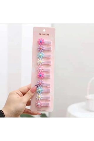 Samdoo Kız Çocukları İçin 10 Adet Renkli Bitki Desenli Saç Klipsi - Günlük Ve Özel Etkinlikler İçin Yumuşak Tutucu Resin Plastik Aksesuar