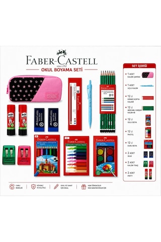 Faber-castell Okul Boyama Kırtasiye Seti 12 Li Boyalar Kalem Silgi Pritt Kalemlik Uçlu Kalem