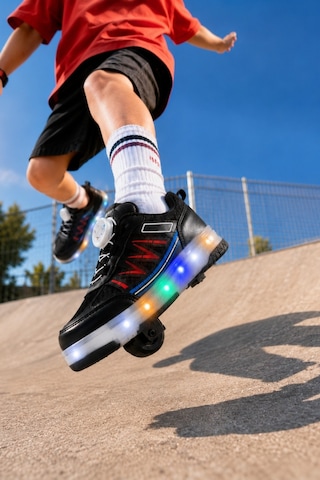 Muggo Sky Çocuk Işıklı Patenli Tekerlekli Sneaker Spor Ayakkabı Siyah - Kırmızı