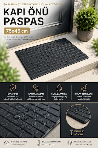 Kapı Önü Paspas 75x45 Cm Kaymaz Tabanlı Yıkanabilir Çok Amaçlı Dış Mekan Paspası siyah