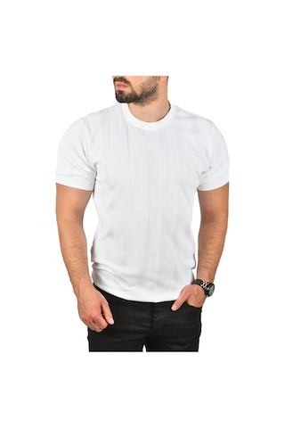 Deepsea Erkek Beyaz Dar Kesim Pamuklu Triko Tişört Slim Fit Nefes Alan Bisiklet Yaka Tişört 2504348 Beyaz