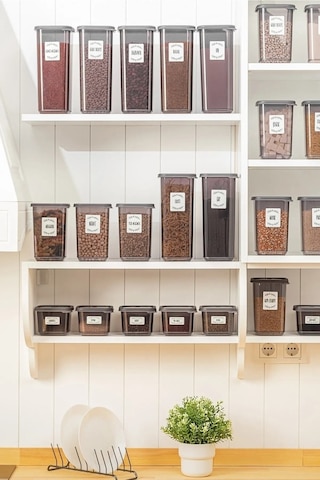 Meleni Home 32'li Etiketli Kapaklı Kare Erzak Saklama Kabı Seti 8x 0,3 Lt-0,5 Lt-1,1 Lt-1,7 Lt Baharatlık