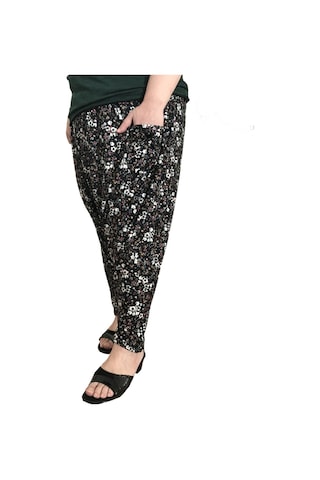 Zeus Kadın Siyah Çiçek Desenli Köylü Şalvar Kırmızı