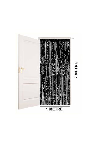 Mey İthalat Siyah Renk Ekstra Metalize Parlak Saçaklı Arka Fon Perde İthal 1x2 Metre