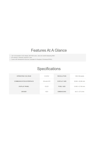 1.5inch Rgb Oled Ekran Modülü 128 128 Piksel, 65k Rgb Ekran Renkleri, Spı Arayüzü