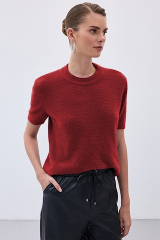 Sateen Sakallı Kısa Kol Triko - Bordo-136537