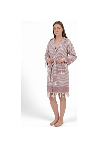 Kapşonlu Unisex Peştemal Plaj Bornozu %100 Pamuklu Seaside Stripe Bordo