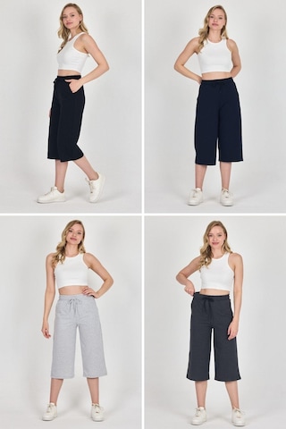 Yüksek Bel Cepli Rahat Kesim Mevsimlik Kadın Diz Altı 4'lü Bermuda Siyah-lacivert-gri-antrasit Kapri Şort Mtlcb111 - 4 Çok Renkli