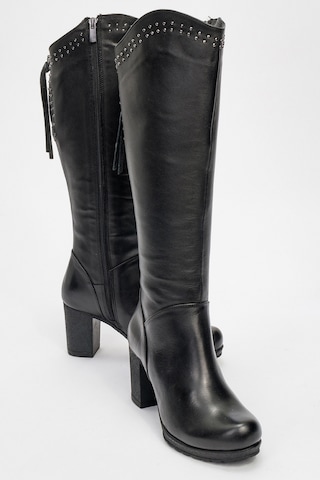 Kadın Yüksek Topuklu Fermuarlı Çizme Gerçek Deri Br 08012 Siyah Null Siyah