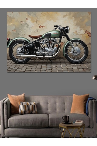 Ahşap Tablo Modern Tasarımlı Klasik Yeşil Motosiklet Yiyecek Ve İçecek Tabloları