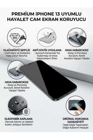 Apple Iphone 13 Uyumlu Ekran Koruyucu Hayalet Cam