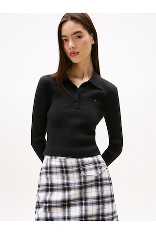Tommy Hilfiger Tjw Klasik Polo Uzun Kollu Kadın Siyah Kazak Dw0dw21829bds Siyah