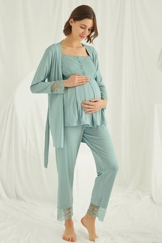 Monamise 18468 Hamile Lohusa Sabahlıklı Pijama Takımı -yeşil