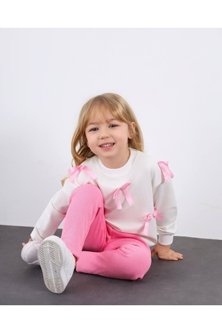 Miniko Kids Kız Çocuk Bayramlık Fiyonk Detaylı 2li Takım Pembe