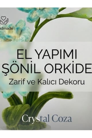 Crystal Coza Premium Şönil Orkide - Taş Saksılı Yapay Çiçek, Ev Ofis Hediyesi Dekoratif Salon Aksesuarı Turkuaz