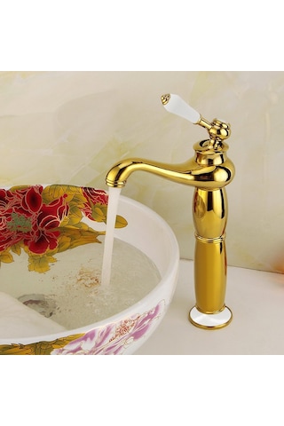 Fause Yüksek Çanak Rustik Lavabo Bataryası Vintage Altın Ksl100-G