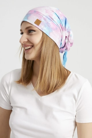 Butikgiz Kadın Batik, Çok Renkli Ip Detaylı 4 Mevsim Şapka Bere Buff -ultra Yumuşak Doğal Penye Kumaş Batik Aqua