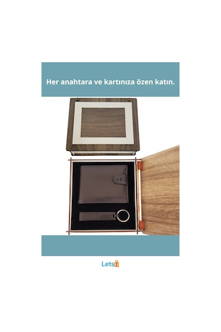 Ahşap Kutulu Deri Cüzdan Ve Anahtarlık Seti Şık Ve Fonksiyonel 1 Adet