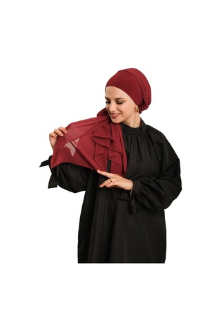 Hürrem Bone Bordo Pratik Hazır Geçmeli Bone Şal Şifon Düz 2506 16 bordo