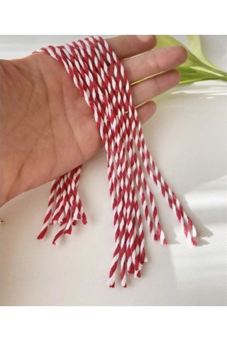 Kesilmiş Kırmızı Beyaz İp Seti, 100lü-35 Cm, Hediye Paketleme & Süsleme İpi, Etiket Ve Ambalaj İpi