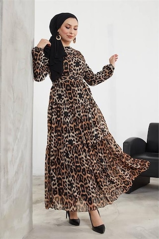 Neşeli Butik Kadın Şifon Kemerli Tesettür Elbise Sms027 Siyah
