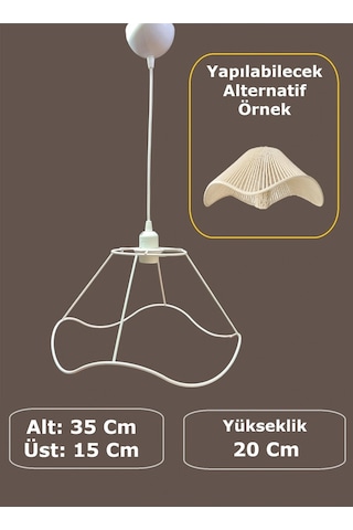 Dalgalı Avize Teli , İskeleti 35 20 Cm Beyaz Statik Boyalı Duy Takımı Dahil Beyaz