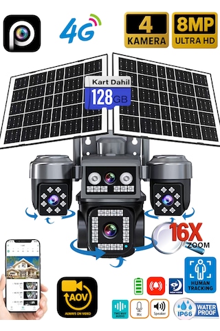 Ventus Z7plus 128gb 8mp 4 Kameralı 4g Çift Solar Panel 16x Zoom Dual Batarya Hieasy Aov Sürekli Kayıt Gece Görüş Çift Yönlü Ses Hieasy Türkçe