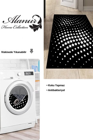 Dekoreko Kaymaz Taban Djt Mutfak Halısı Star Pamuk Modern 723 Siyah