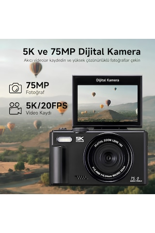Castu Wd08 Pro 5k Ultra Hd 75mp Wi-fi 18x Dijital Zoom Menteşeli Ekranlı Dijital Kamera Siyah