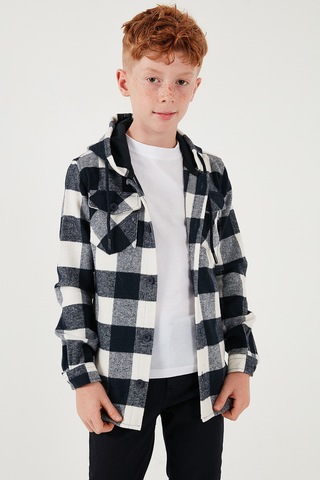 Lela Kapüşonlu Çift Cepli Ekoseli Oduncu Erkek Çocuk Gömlek Cf25W81787 Lacivert