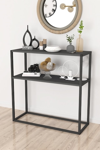Bofigo Metal Ayaklı Dresuar Dekoratif Raflı Dresuar Antrasit