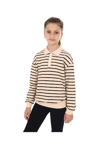 Toontoy Kız Çocuk Çizgili Sweatshirt Bej