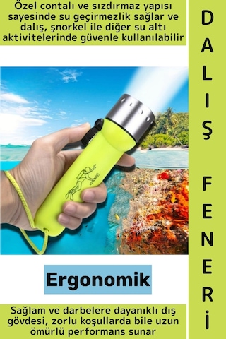 Ergonomik Balıkçı Kamp Fotoğrafçı Sızdırmaz Yüksek Lümenli Şık Süper Parlak Led Su Altı Dalış Feneri
