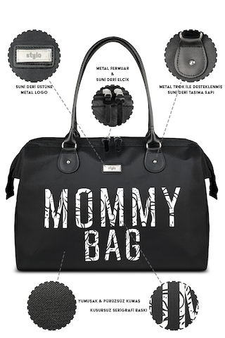 Stylo Mommy Bag Usa Anne Bebek Bakım Ve Kadın Çantası Sıyah Siyah