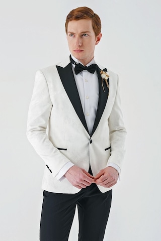 İmza Açık Krem Çıkarılabilir Kırlangıç Yaka Likralı 6 Drop Slim Fit Smokin Damatlık 1001240204-Açık Krem