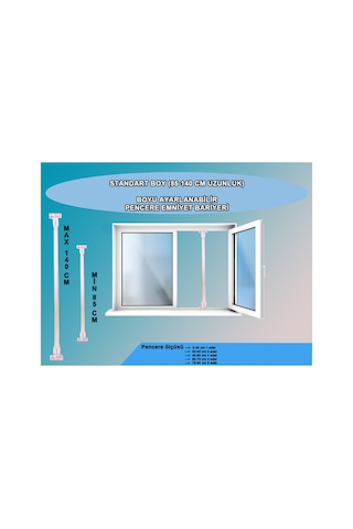 5 Adet Beyaz Renk Pencere Güvenlik Bariyeri-boyu Ayarlanabilir Korkuluk 80-130 Cm
