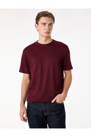 Koton Regular Fit Kısa Kollu Bisiklet Yaka Viskon Karışımlı Basic Tişört Bordo 6sam10483mk