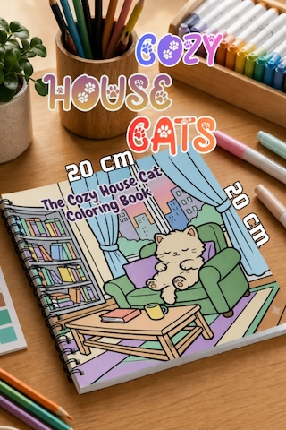 Cozy House Cats Ev Kedileri 20x20 Cm Büyük Boyama Kitabı, Çocuklar Yetişkinler