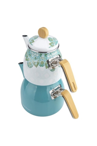 Bambum Unique - Bambu Kulplu Çaydanlık Takımı Turkuaz Turkuaz