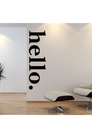 Hello Yazılı Dekoratif Duvar Kapı Sticker 150x45 Cm Siyah