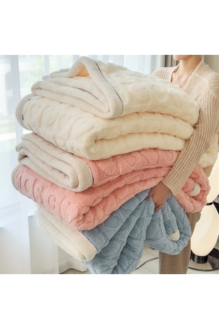 Geeroyoo Mavi Polyester Fiber 600g Kalın İki Yönlü Flanel Battaniye - Ofis İçin Öğlen Uykusu K盖毯 100x150cm Mavi