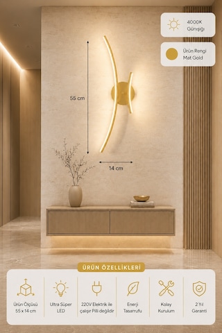 Yumi Modern Led Duvar Apliği Günışığı Eskitme
