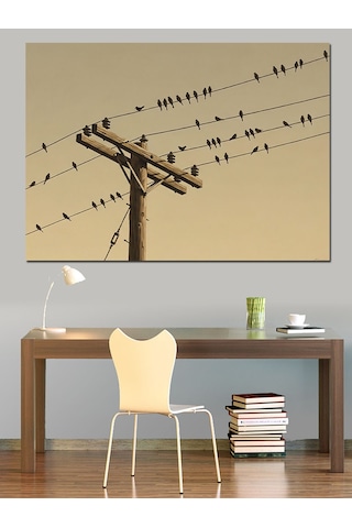 Tellerdeki Kuşlar Sepia Fotoğraf Dekoratif Kanvas - Mdf Ahşap Tablo