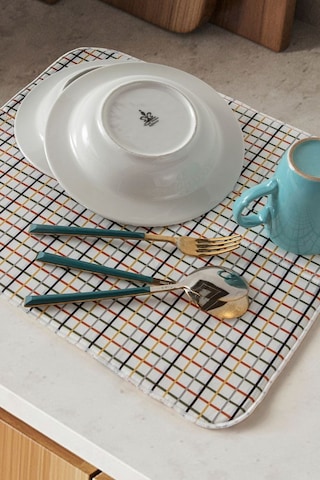 Bulaşık Kurutma Örtüsü, Bulaşıklık, Tezgah Üstü Bulaşık Matı, Süper Emici Mutfak Matı, Ekoseli Desen Çok Renkli